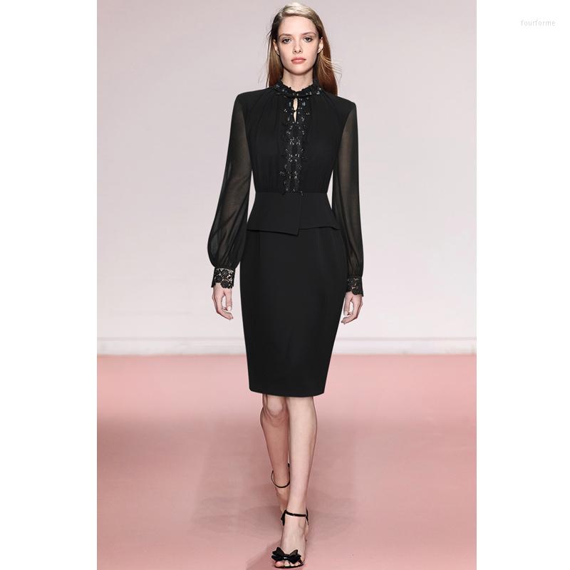 

Casual Dresses Janeyiren Autumn/Winter Women Slim Black Dress With Lantern Sleeve Sequin Embroidery Patchwork, Purple