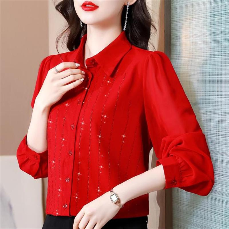 

Women's Blouses Shirt Women's 2023 Autumn Fashion Drill Mesh Stitching Blouse Top Blusa Feminina Manga Longa Frete Gratis, Apricot