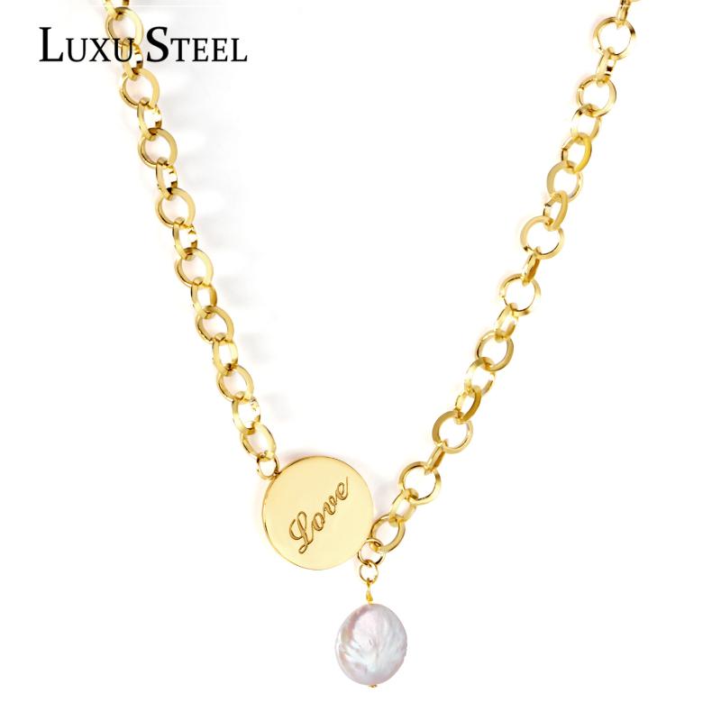 

Pendant Necklaces LUXUSTEEL Ins Jewelry Stainless Steel Link Chains Necklace Collars Colliers Gold Color Round Imitation Pearl Letter Pendan