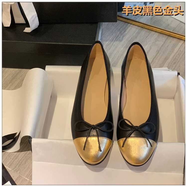 

Designer Shoes Edition Classic small fragrant ballet Round toe flat Shallow mouth color matching single Bowknot women's shoes, Powder cloth