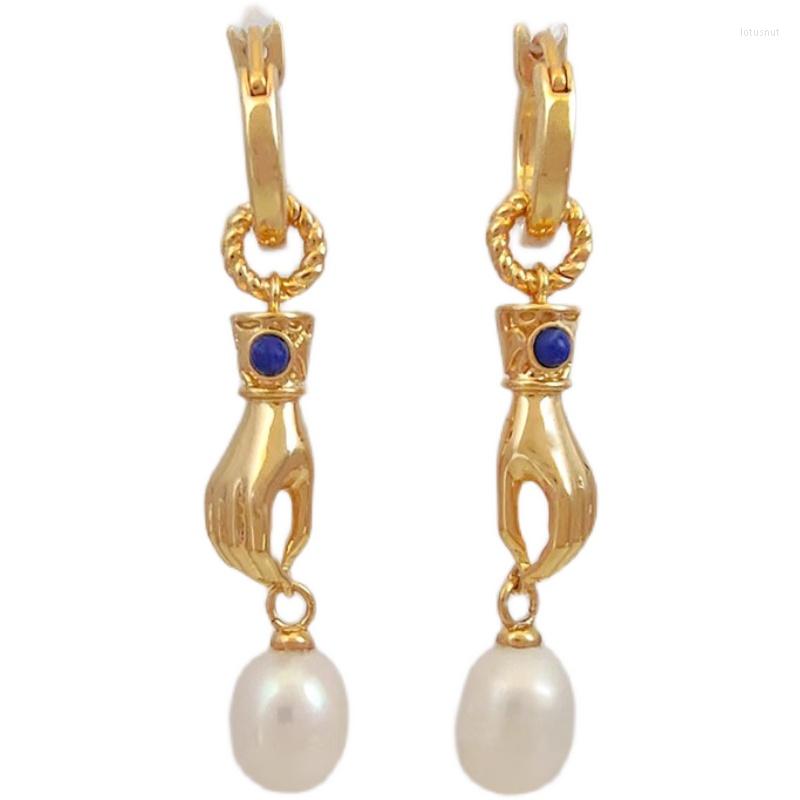 

Dangle Earrings Summer Niche Retro Handshake Baroque Natural Freshwater Pearl Gold-Plated High Fashion All-Match Jewelry Gift