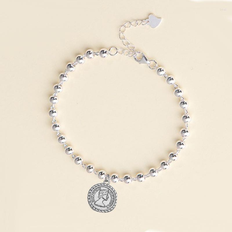 

Bangle Queen Elizabeth's Head Portrait Coin Bracelet Riding Brand Round Bead Chain Women Jewelry Valentine's Day Gift