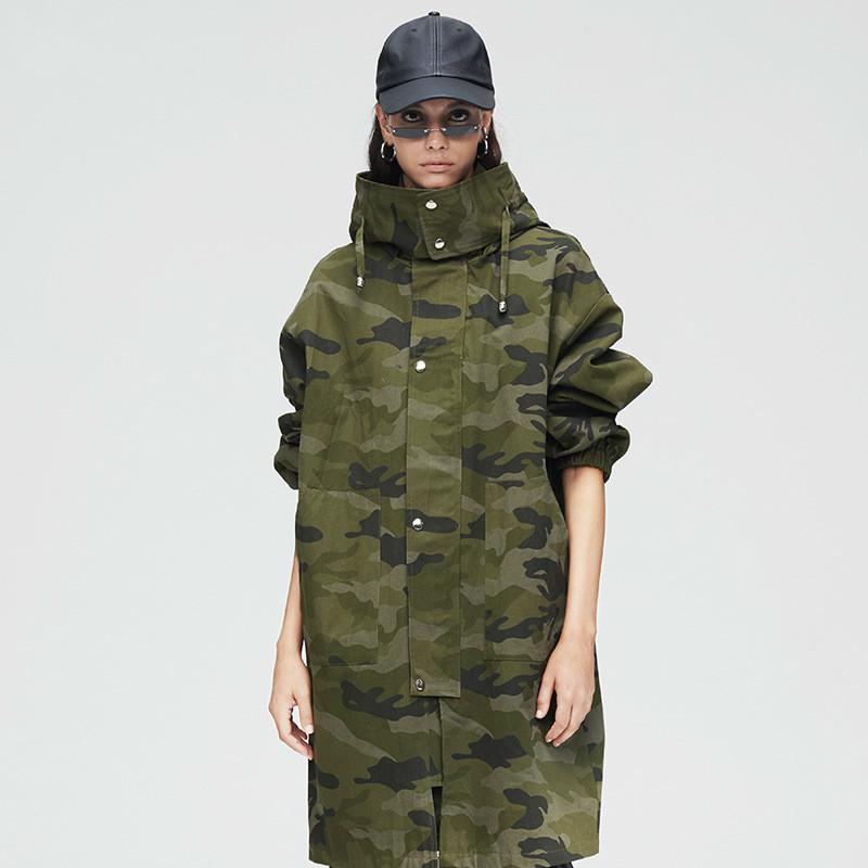 

Women' Trench Coats Windbreaker European American Autumn Women Short-Height Mid-Length Loose Hooded Casual Coat, Khaki