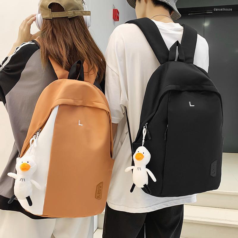 

School Bags 2023 Women Patchwork Canvas Backpack Embroidery Letters Laptop Casual Tavel Drop, Black