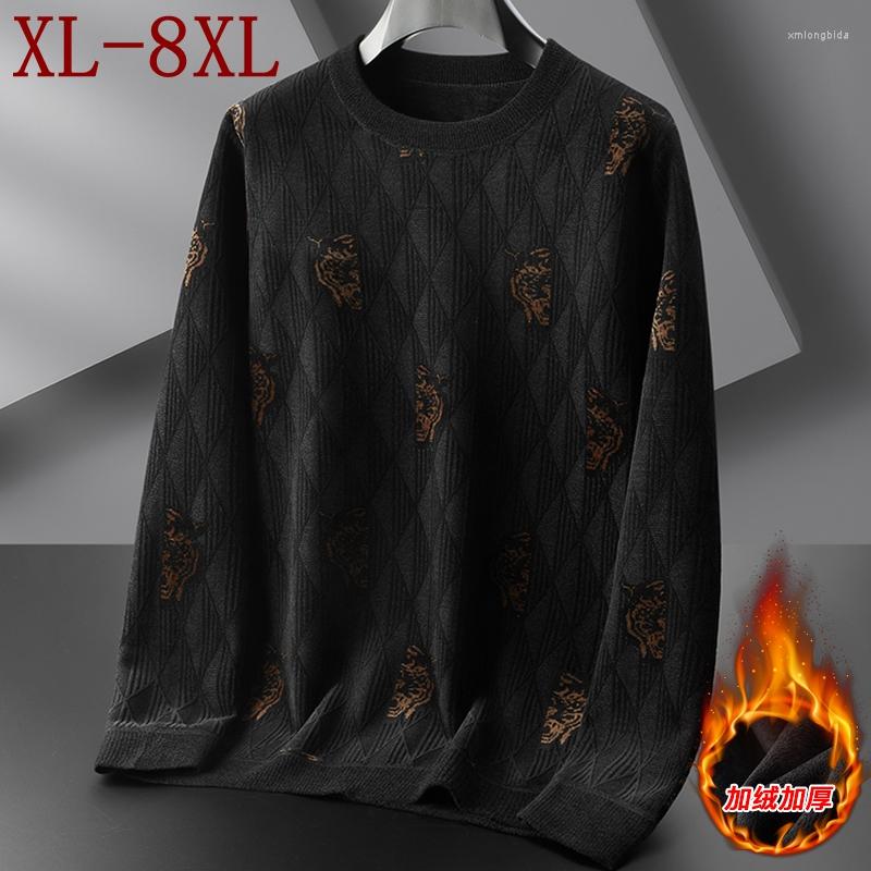 

Men's Sweaters 8XL 7XL 6XL 2023 Winter Plus Velvet Sweater Men Soft Warm Fashion Printed Mens Pullover Casual Wool Pull Homme, Black