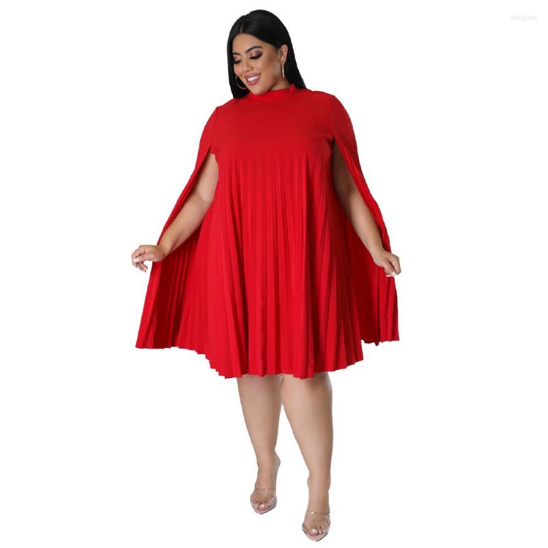 

Plus Size Dresses Fashion Flared Sleeves Casual Pleated Skirt Half-turtleneck Sexy Short Oversized Dress, Black
