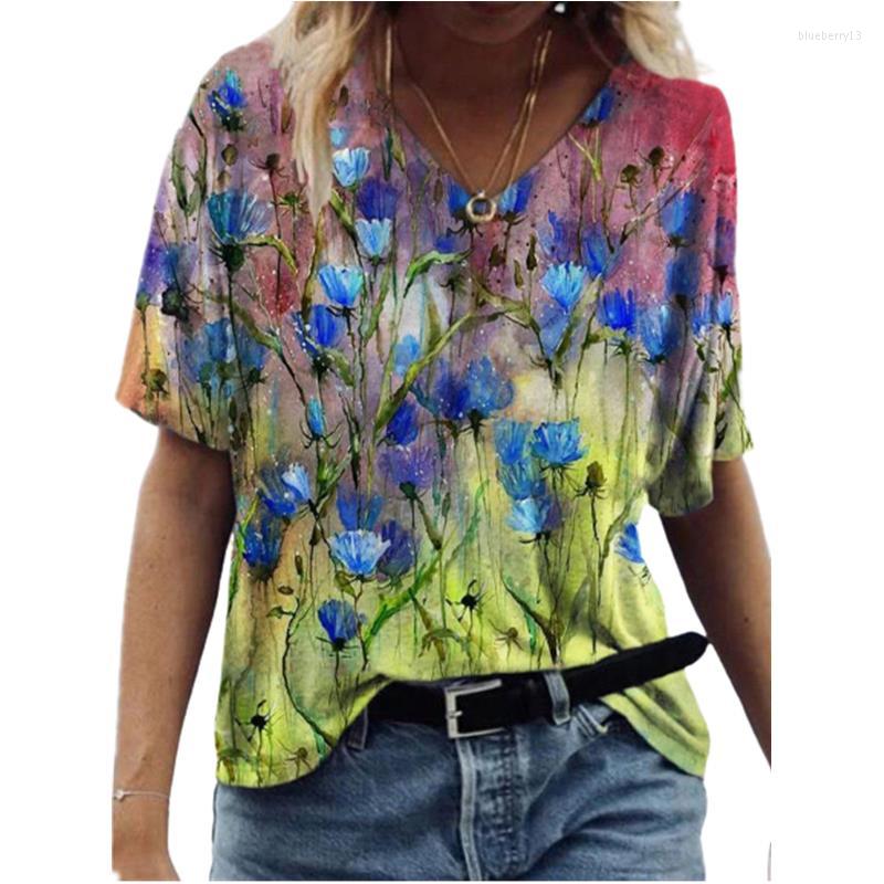 

Women' T Shirts Ladies Fashion Loose Top Tee Mujer Camisetas Floral Print Women Summer Short Sleeve O-Neck Tops Shirt, Zsl019-2