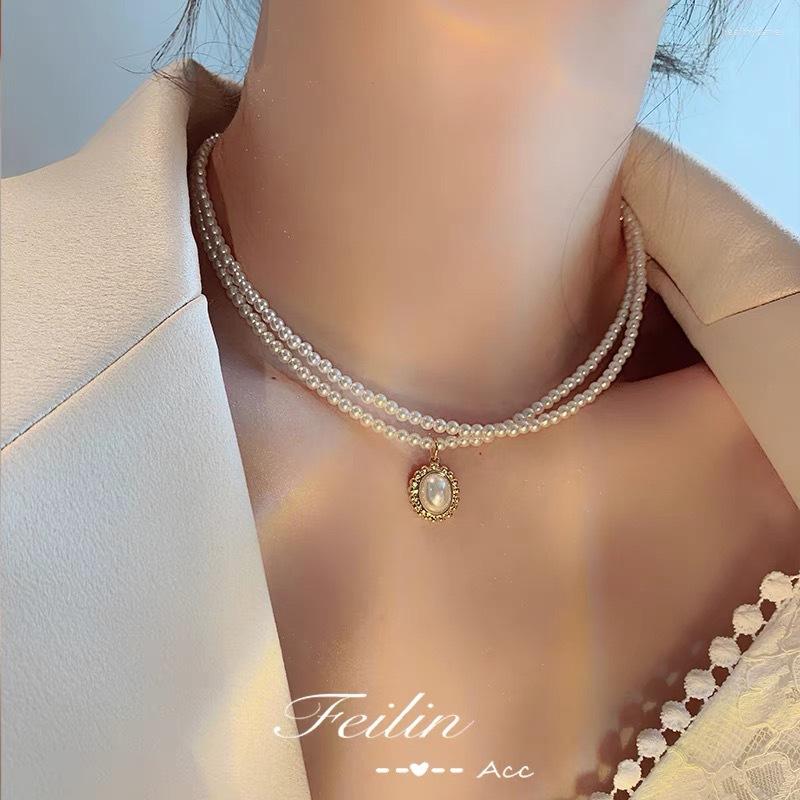 

Choker YACHU Fashion Multilayer Pearl Necklace For Women Double Layered Korean Elegant Round Pendant Necklaces Wedding Jewelry Gifts
