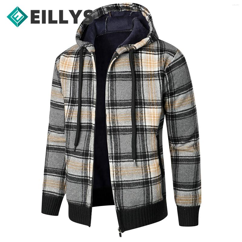 

Men's Jackets Men's Plaid Hooded Jacket Zipper Male Fashion High Quality Coat Outwear Autumn/winter Thick Warm Cardigan, Black