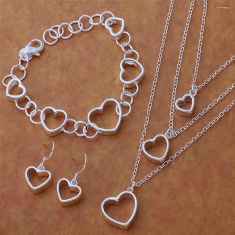 

Necklace Earrings Set 3Pcs/Set Women Jewelry Trendy Exquisite Pendant Alloy Loving Shape Bracelet Anniversary Gift, Picture shown