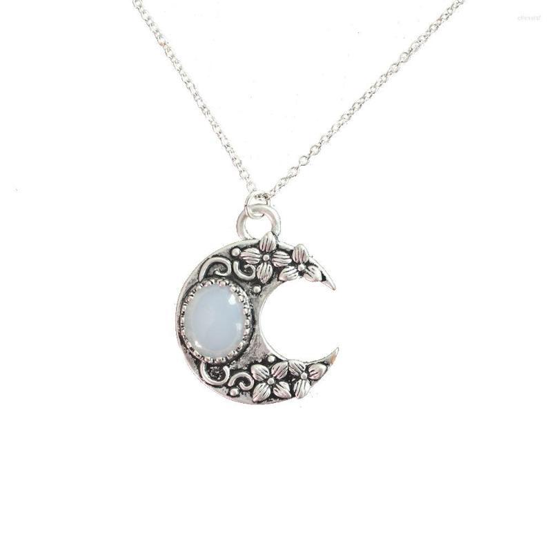 

Pendant Necklaces Mysterious Antique Color Crescent Moon Design Petal Carving Necklace Women Ladies Sunflower Charm Vintage Elegant Jewelry