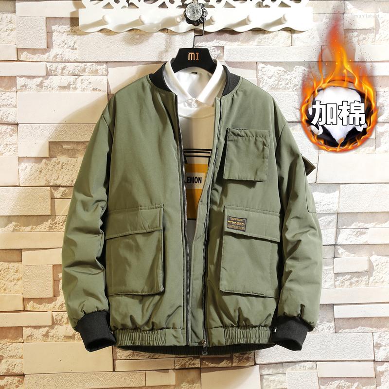 

Men's Down 2023 Fashion Cotton Padded Jacket Winter Male Bomber Baseball Harajuku Oversized Pocket Outwear Streetwear, Black