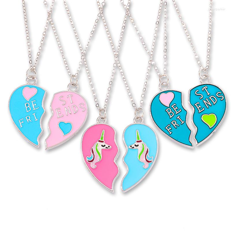 

Pendant Necklaces Silver Color Heart Couple Enamel Necklace For Lovers Friends BFF Fashion Women Men Wedding Party Gifts Wholesale