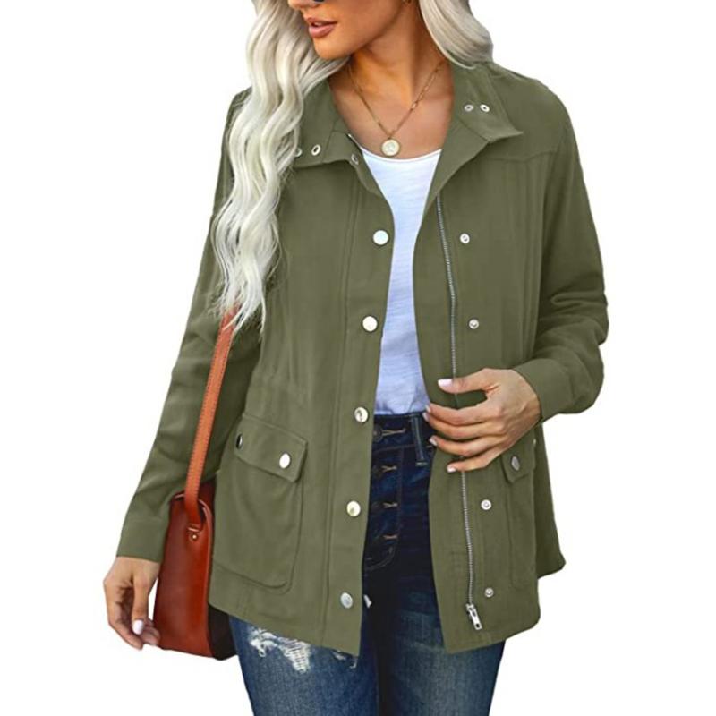 

Women's Jackets Spring And Autumn Regular Trench Commute 2023 Thin Coats Single-breasted Hoodieless ClothingWomen's, Army green