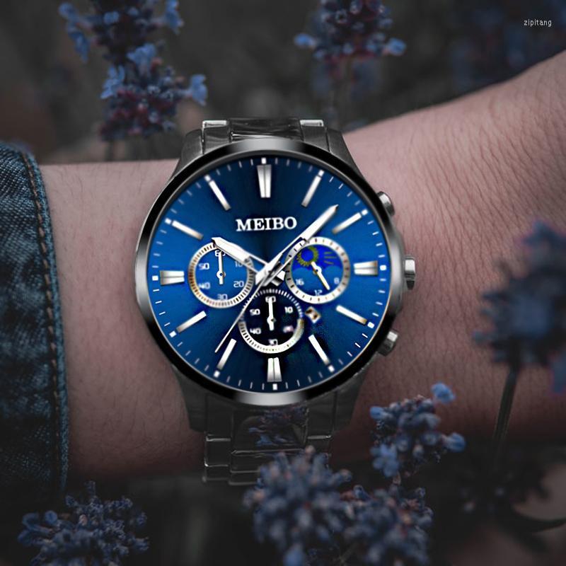 

Wristwatches Wristwatch Men Watches Quartz Analog Fashion Casual MEIBO Business Male Date Stainless Steel Clock Drop, Gold