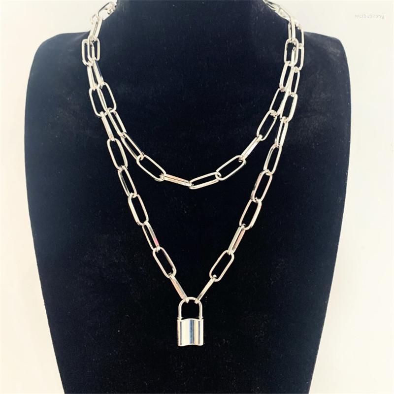 

Pendant Necklaces Retro Temperament Personality Double Layer Lock Shape Necklace