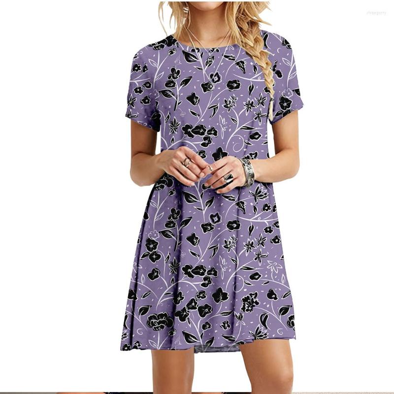 

Casual Dresses Summer Printing Many Flowers Short Sleeve 3D Dress Women Clothes Ladies/Girls Oversized Purple Woman's Clothing