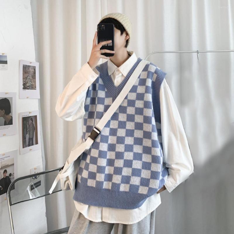 

Men's Tank Tops Knitted Waistcoat Ribbed Trim High Elasticity Warm School Boys Uniform Pullover Sweater Vest Winter Streetwear, Blue
