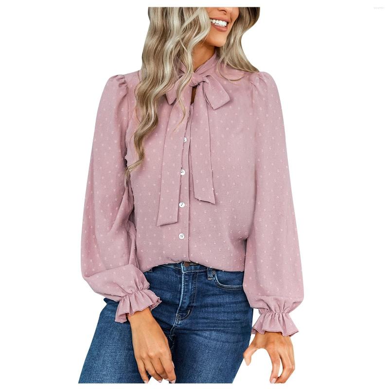 

Women's Blouses Elegant Summer Gauze Long Sleeve Solid Color Button V-neck Straight Loose Chiffon Thin Comfortable Women's Clothing 2023, Pink