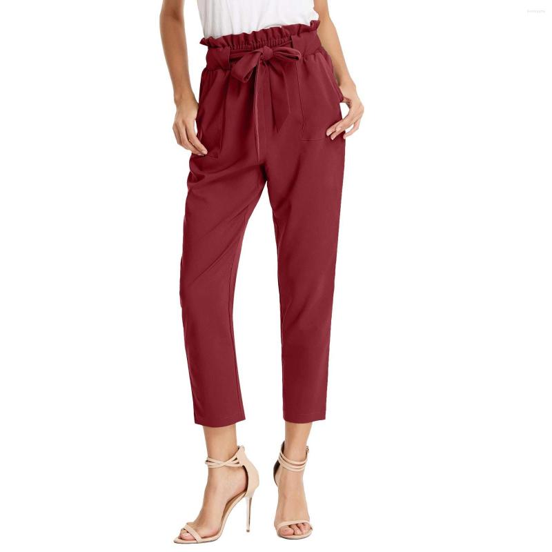 

Women's Pants Women's Trouser Slim Casual Cropped Paper Bag Waist With Pockets Sweatpants Dress Women, Red