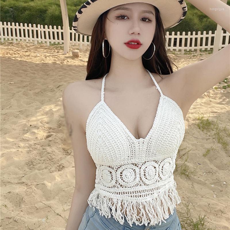 

Women's T Shirts Croptop For Women Sleeveless Sexy V-Neck Knitted Crochet Tank Top, Picture shown