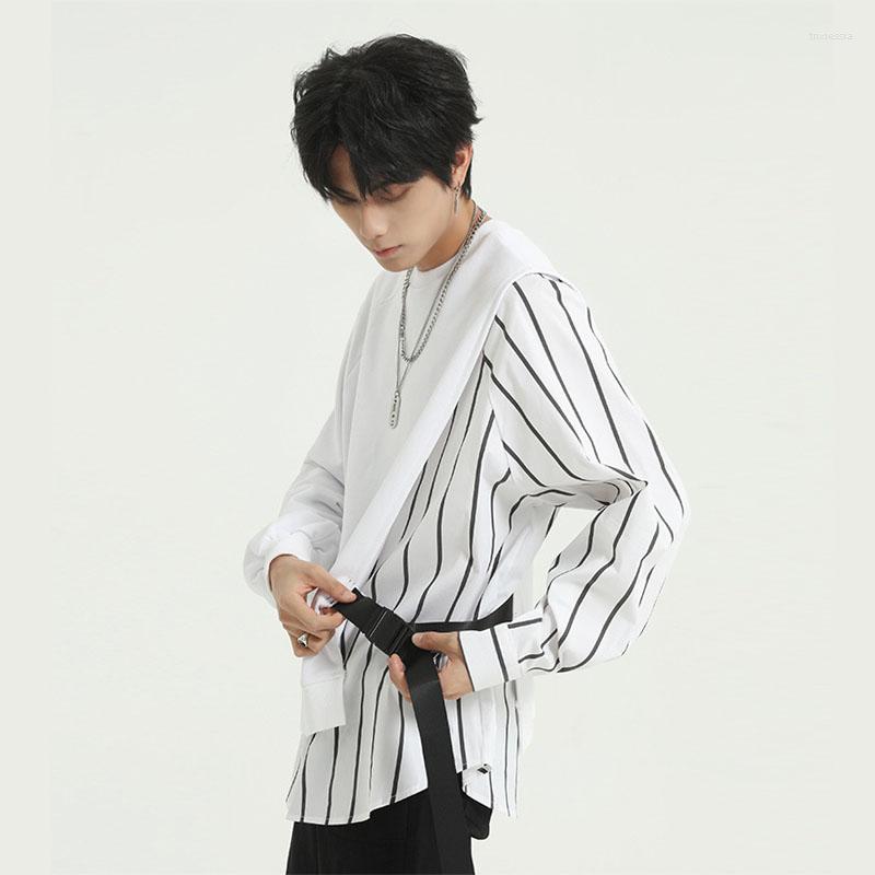 

Men's Hoodies Men Stripe Splice Long Sleeve Pullover Sweatshirt Male Women Couple Streetwear Hip Hop Loose Hoodie Black White