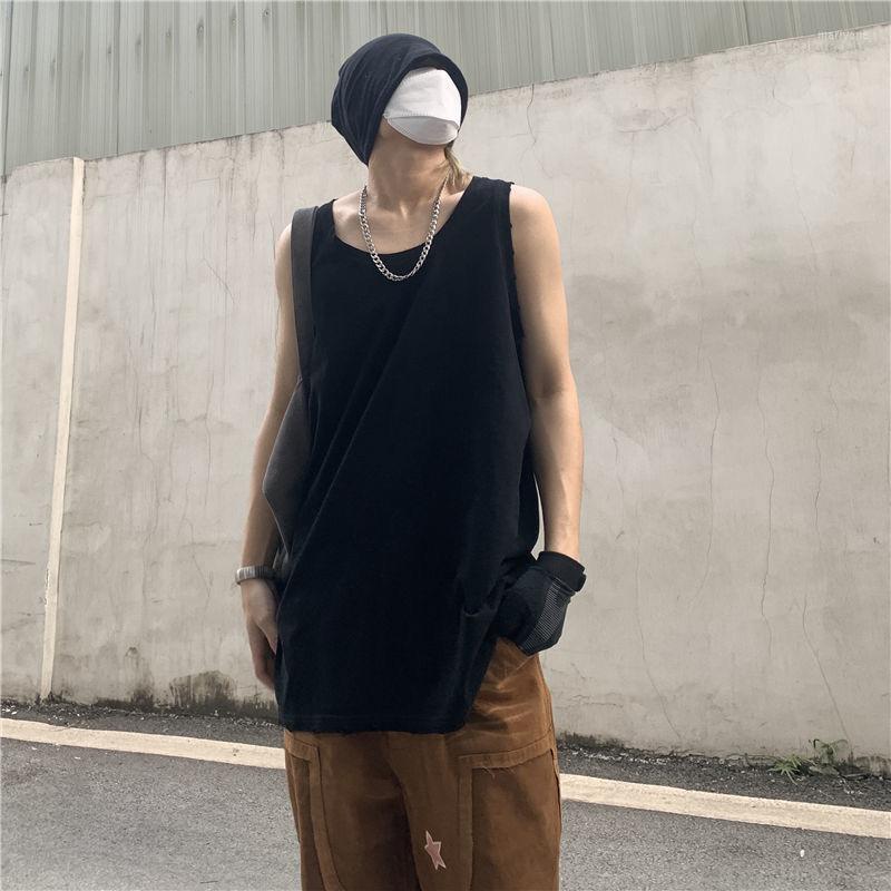 

Men's Tank Tops Sleeveless High Street Style Round Neck Vest Men's Large Size T-Shirt Summer Outer Wear Trend All-Match Solid Color