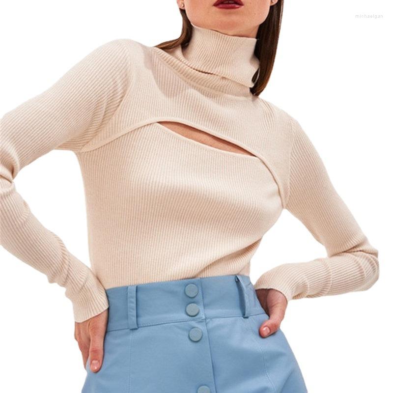 

Women' Sweaters Sexy Front Hollow Out Sweater Women' Turtleneck Slim Knitted Pullover Autumn Winter Soft Warm Ribbed Undershirt Jumper, Black