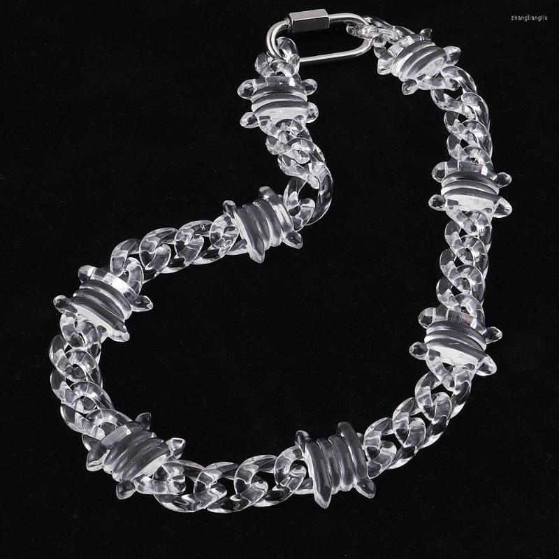 

Pendant Necklaces Crystal Acrylic Chain Punk Thorns Necklace Safety Spur Duty Padlock Flame Hiphop Rock Jewelry For Women Stainless Steel
