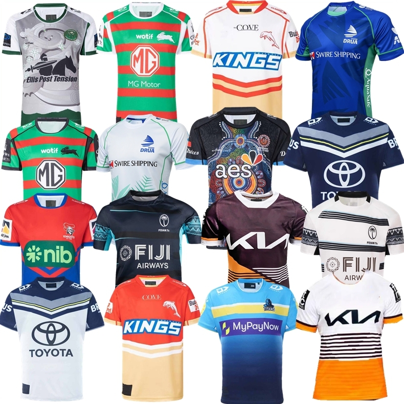 

2023 Knights Fijian Drua Rugby Jerseys Gold Coast Titans Dolphins fiji South Sydney Rabbitohs home away Heritage NORTH QUEENSLAND Indigenous shirts Size S-5XL, 2023 brisbane away jersey
