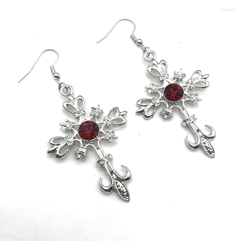 

Dangle Earrings Gothic Vintage Cross Pendant Red Zircon Punk Jewelry Fashion Charm Statement Women's Wedding Party Gift