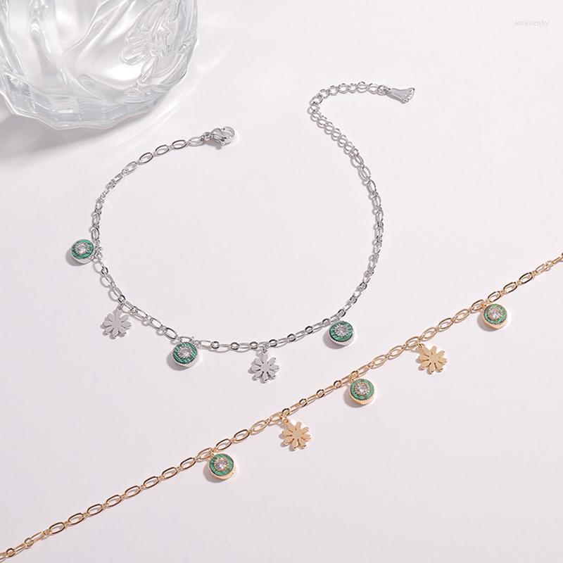

Anklets Gold Color Ins Net Red Atmosphere Simple And Sweet Round Copper Anklet Female Fashion Flower-Shaped Pendant Foot Ornament