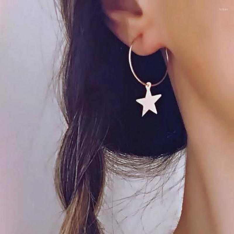 

Hoop Earrings Simple Gold Silver Color Aretes Star For Women Round Fashion Boucle D'oreille Pendientes Mujer Moda