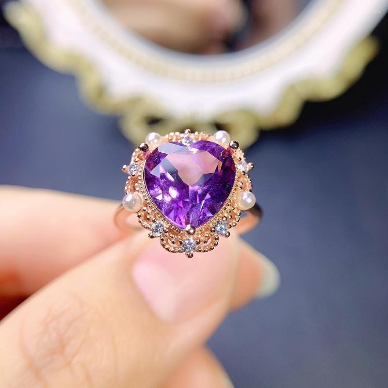 

Cluster Rings Sterling Silver 925 Amethyst Ring Jewelry Women's Wedding Gemstone Original Engagement Luxury