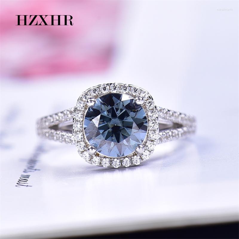 

Cluster Rings Classic 925 Sterling Silver 3 Pass Diamond Blue Moissanite Cushion Shape Anniversary Ring Women Jewelry