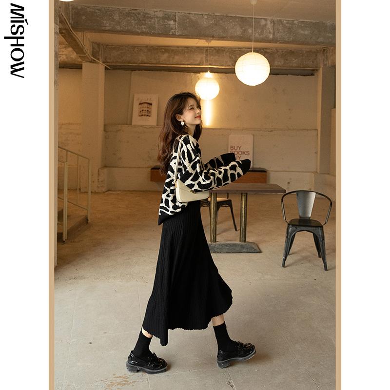 

Women's Sweaters MISHOW 2023 Autumn For Women Long Sleeve Loose Tops Casual Knitted Clothing Warm Female Pullovers MXA37Z0136, Black white