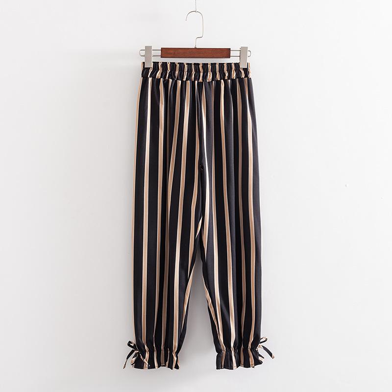 

Women's Pants & Capris 2023 Plus Size Women Harem Summer Clothing Fashion Casual Loose Chiffon Stripe Trousers T55-7080, White stripes