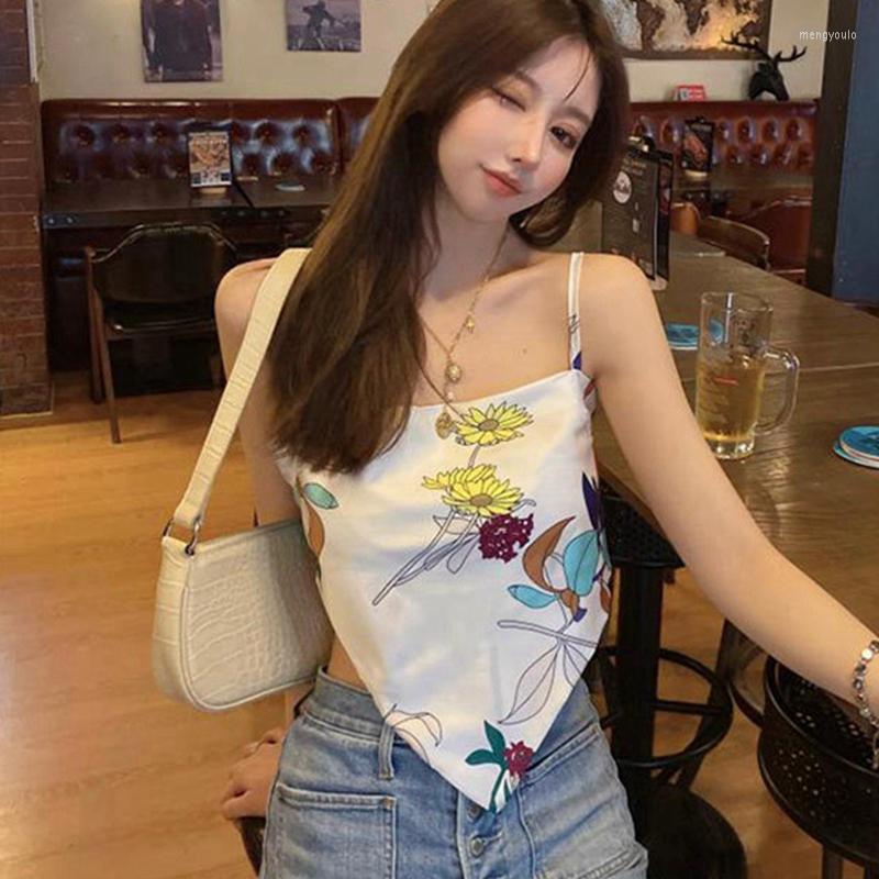 

Women's Tanks Print Y2k Tops Top Sexy Cropped Club Backless Blouse Femme Cami Silk Women Clothes Tees Satin Streetwear, Black