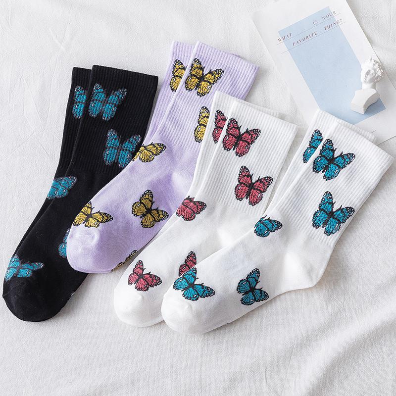 

Women Socks Cotton Black White Butterfly Print Casual Personality Anime Fashion Trend For Girls Breathable And Comfortable