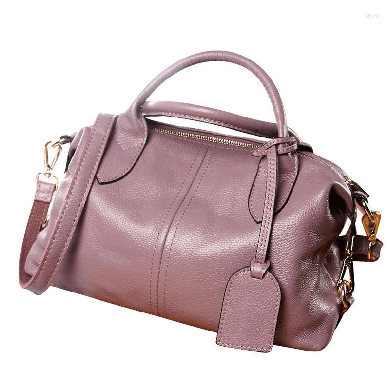 

Evening Bags Real Cow Leather Ladies Women Genuine Handbag Shoulder Bag High Quality Designer Boston Crossbody Totes, Black