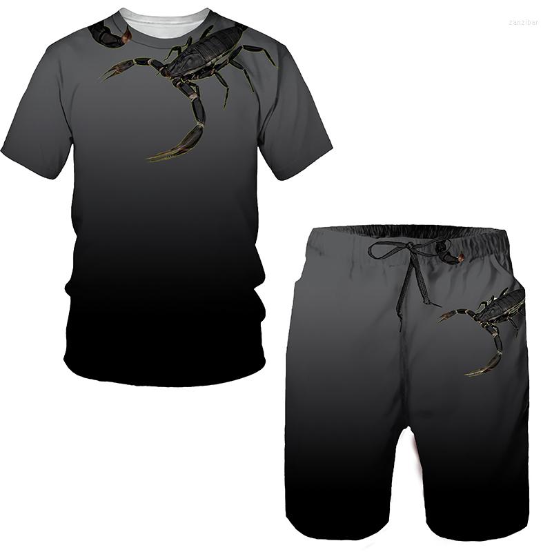 

Men's Tracksuits 2023 Summer Oversized Men's Sportwear Suit 3D Scorpion Print T-Shirt/Shorts/ Casual Wear Fitness Sports 2pc Sets, Only one shorts -f