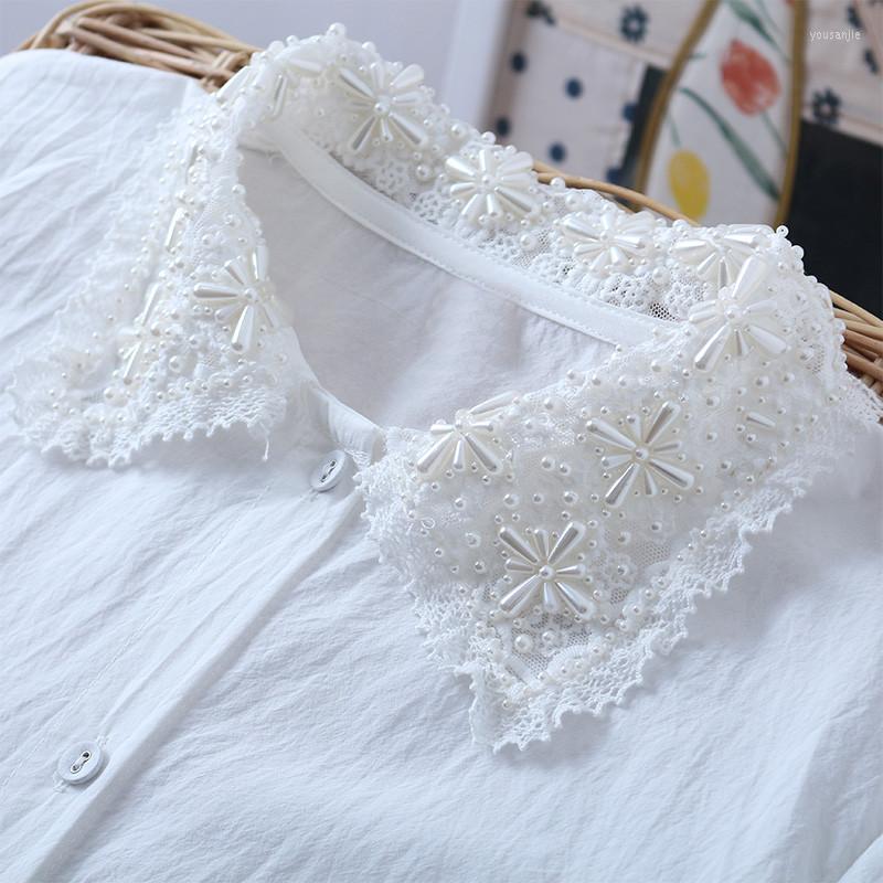 

Women's Blouses Lamtrip Boutique Handmade Beading Decorated Fairy White Long Sleeve Shirt Blouse Mori Chic Lady 2023 Spring