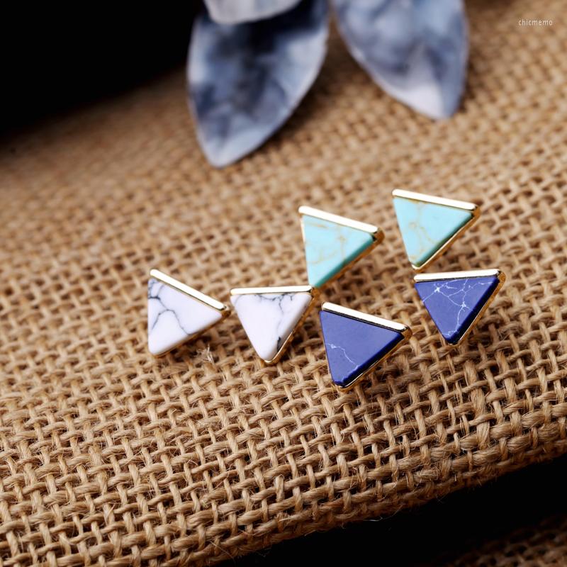 

Stud Earrings MOPAI White Black Blue Natural Stone Small Triangle For Women Gold Color Alloy Fashion Jewelry Wholesale