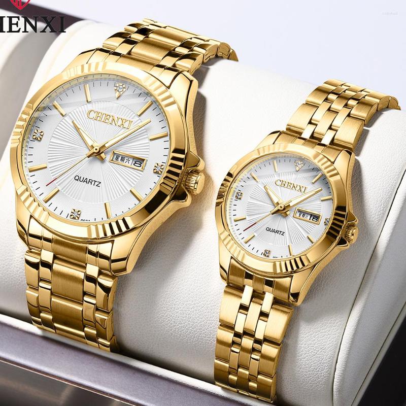 

Wristwatches 2023 Fashion Men Watch Gold Stainless Steel Couple Watches Pair And Women Gifts Items For Lovers, Bronze