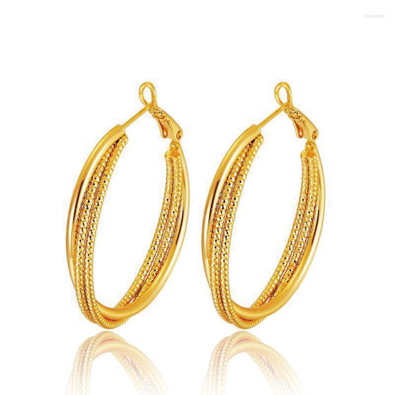 

Hoop Earrings MxGxFam Yellow Gold Color 24 K 3 Circle For Women Fashion Europe Jewelry