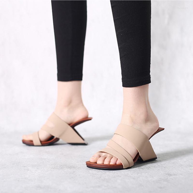 

Sandals Comfortable Summer Peep Toe Slip On 8cm High Strange Heels Oriental Mules Square Holiday Beach Women HL331 MUYISEXI, Black