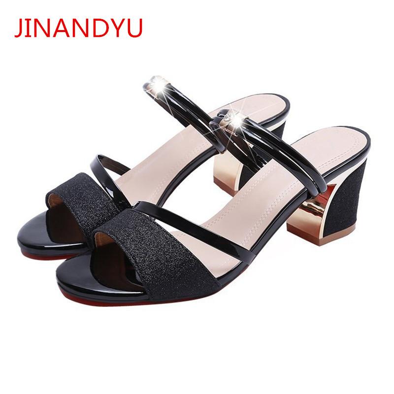 

Sandals Summer Women Shoes Black Heels Bling Ladies Sliver Chunky Fashion Woman Slippers Sexy Sandal Pumps