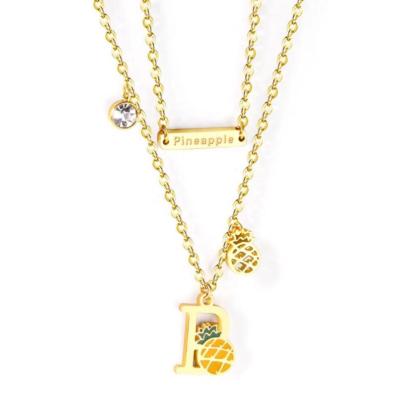 

Chains Layered Stainless Steel Letter Pendant Necklace Waterproof Pineapple Dangle Body Jewelry For WomenChains