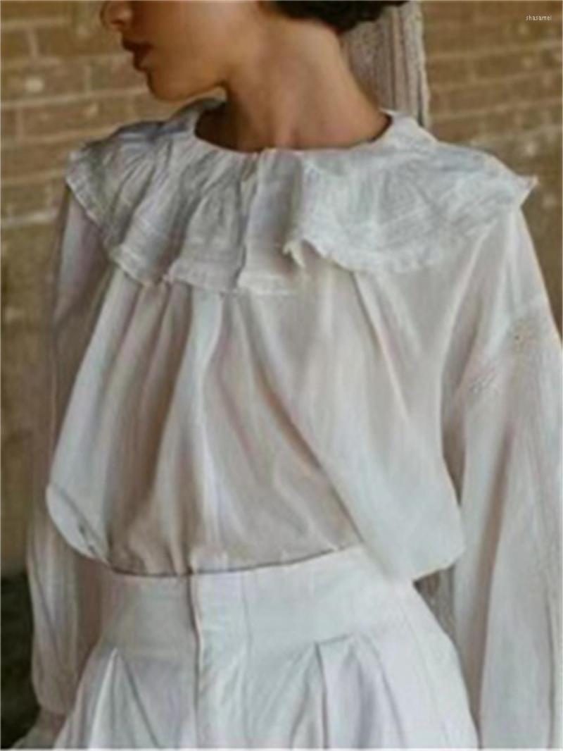 

Women's Blouses Women White Or Black Shirt Lace Stitching Ruffles Long Sleeve Female Sweet Blouse Spring Summer 2023