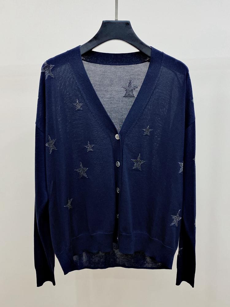 

Women' Knits & Tees Spring Long Sleeve Sweater Star Pattern Single-breasted Women CardiganWomen, White